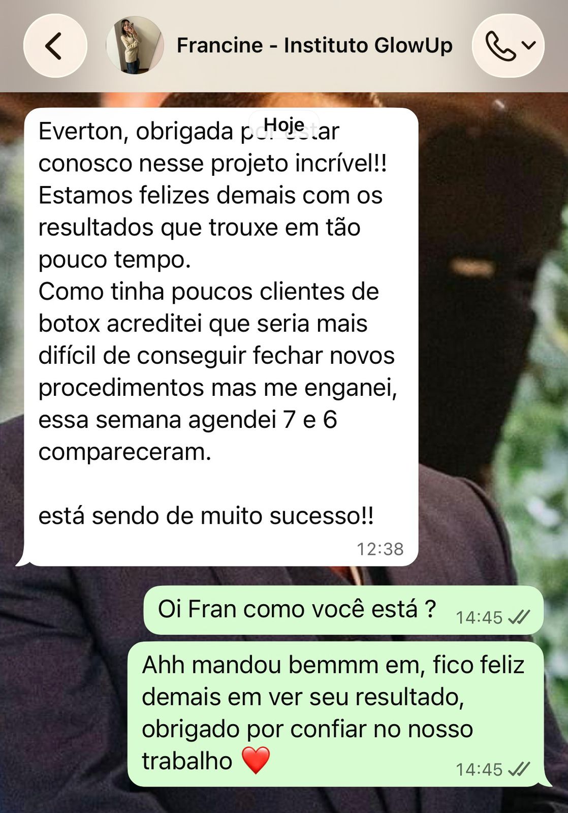 Depoimento WhatsApp — Francine — Instituto GlowUp